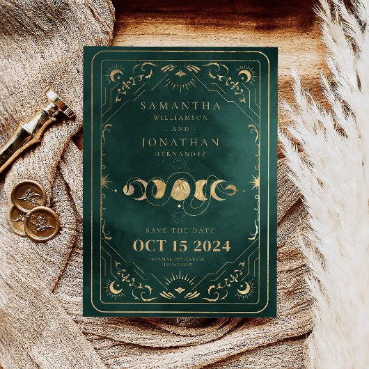 Emerald Green & Imitate Gold Tarot Celestial Save The Date