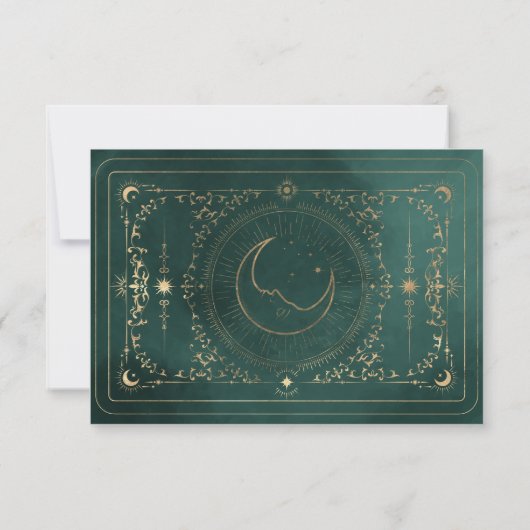 Emerald Green & Imitate Gold Tarot Celestial Weddi RSVP Karte (Rückseite)