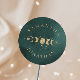 Emerald Green & Imitate Gold Tarot Celestial Weddi Runder Aufkleber