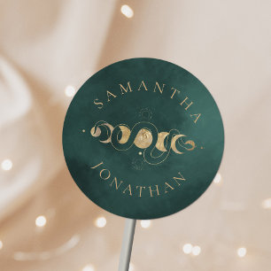 Emerald Green & Imitate Gold Tarot Celestial Weddi Runder Aufkleber