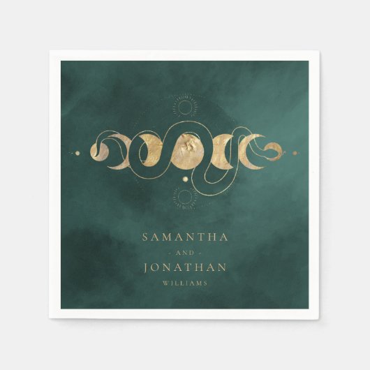Emerald Green & Imitate Gold Tarot Celestial Weddi Serviette (Vorderseite)