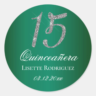 Emerald Green Imitats Glitzer 15 Quinceanera Runder Aufkleber