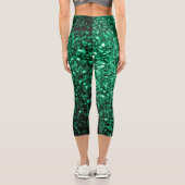 Emerald Green Imitats Glitzer Glitzern Capri Leggings (Rückseite)