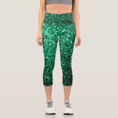 Emerald Green Imitats Glitzer Glitzern Capri Leggings (Vorderseite)
