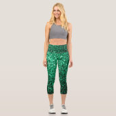 Emerald Green Imitats Glitzer Glitzern Capri Leggings (Vorderseite)