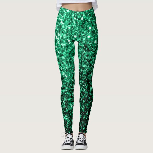 Emerald Green Imitats Glitzer Glitzern Leggings (Vorderseite)