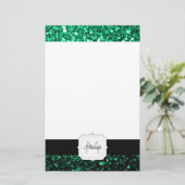 Emerald Green Imitats Glitzer Glitzern Monogram Briefpapier (Stehend Vorderseite)