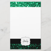 Emerald Green Imitats Glitzer Glitzern Monogram Briefpapier (Vorderseite)