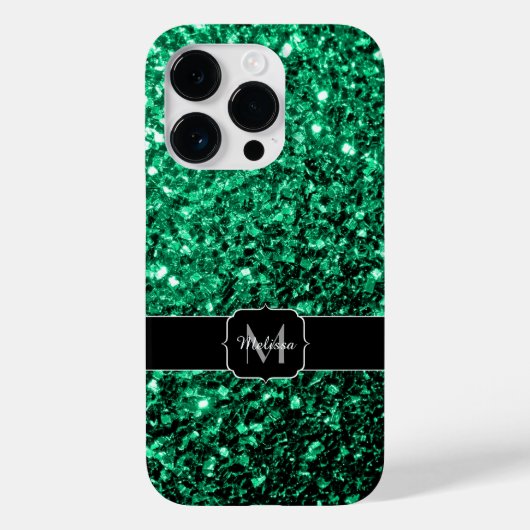 Emerald Green Imitats Glitzer Glitzern Monogram Case-Mate iPhone Hülle (Rückseite)
