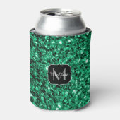 Emerald Green Imitats Glitzer Glitzern Monogram Dosenkühler (Kanne Vorderseite)
