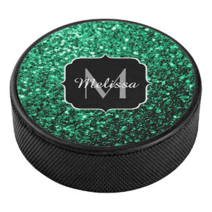 Emerald Green Imitats Glitzer Glitzern Monogram Eishockey Puck