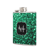 Emerald Green Imitats Glitzer Glitzern Monogram Flachmann (Links)