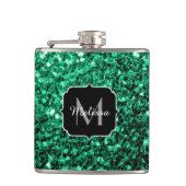 Emerald Green Imitats Glitzer Glitzern Monogram Flachmann (Vorderseite)
