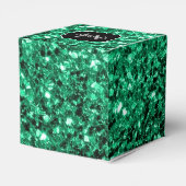 Emerald Green Imitats Glitzer Glitzern Monogram Geschenkschachtel (Rückseite)