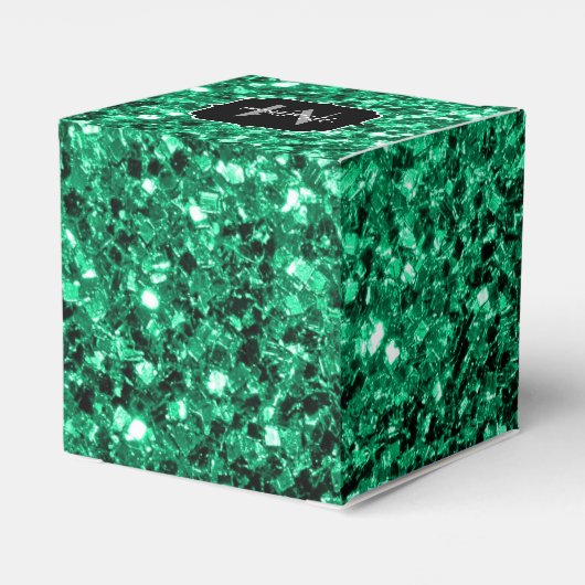 Emerald Green Imitats Glitzer Glitzern Monogram Geschenkschachtel (Rückseite)