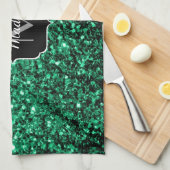 Emerald Green Imitats Glitzer Glitzern Monogram Geschirrtuch (Viertel Falte)