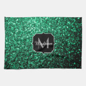 Emerald Green Imitats Glitzer Glitzern Monogram Geschirrtuch (Horizontal)