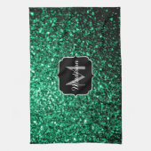 Emerald Green Imitats Glitzer Glitzern Monogram Geschirrtuch (Vertikal)