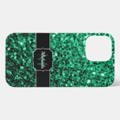 Emerald Green Imitats Glitzer Glitzern Monogram iPhone Hülle (Rückseite (Horizontal))