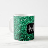 Emerald Green Imitats Glitzer Glitzern Monogram Kaffeetasse (Vorderseite Links)