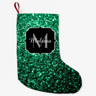 Emerald Green Imitats Glitzer Glitzern Monogram Kleiner Weihnachtsstrumpf