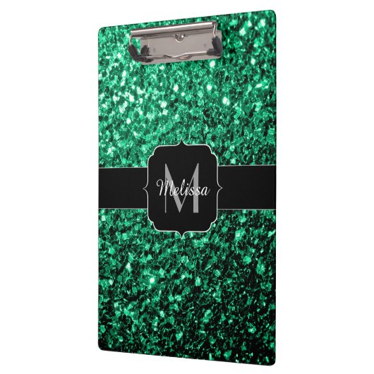 Emerald Green Imitats Glitzer Glitzern Monogram Klemmbrett (Links)