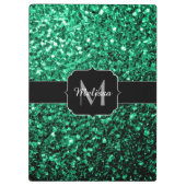 Emerald Green Imitats Glitzer Glitzern Monogram Klemmbrett (Rückseite)