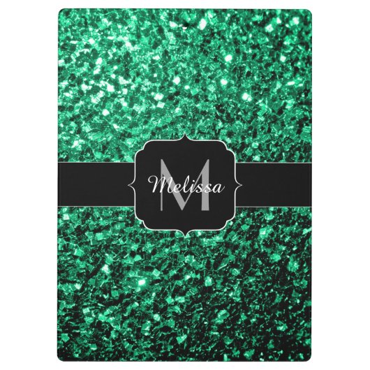 Emerald Green Imitats Glitzer Glitzern Monogram Klemmbrett (Rückseite)