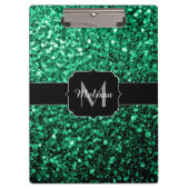 Emerald Green Imitats Glitzer Glitzern Monogram Klemmbrett (Vorderseite)