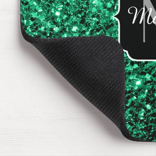 Emerald Green Imitats Glitzer Glitzern Monogram Mousepad (Ecke)