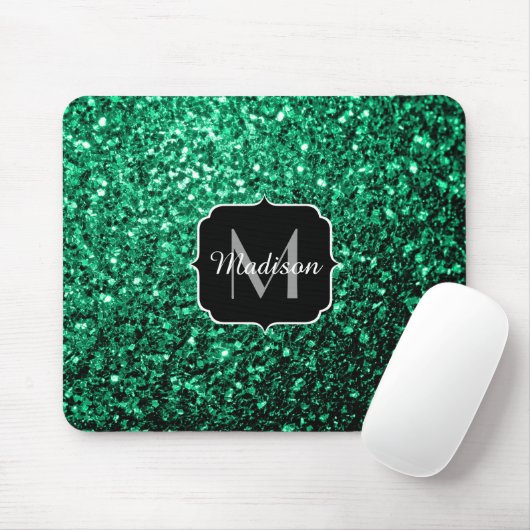 Emerald Green Imitats Glitzer Glitzern Monogram Mousepad (Mit Mouse)