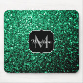 Emerald Green Imitats Glitzer Glitzern Monogram Mousepad (Vorne)