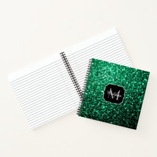 Emerald Green Imitats Glitzer Glitzern Monogram Notizbuch