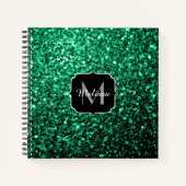 Emerald Green Imitats Glitzer Glitzern Monogram Notizbuch (Vorderseite)