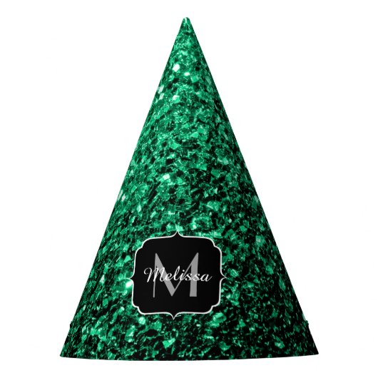Emerald Green Imitats Glitzer Glitzern Monogram Partyhütchen (Vorderseite)