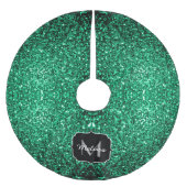 Emerald Green Imitats Glitzer Glitzern Monogram Polyester Weihnachtsbaumdecke (Vorderseite)
