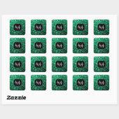 Emerald Green Imitats Glitzer Glitzern Monogram Quadratischer Aufkleber (Blatt)