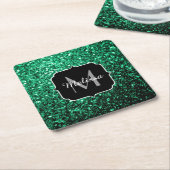 Emerald Green Imitats Glitzer Glitzern Monogram Rechteckiger Pappuntersetzer (angewinkelt)