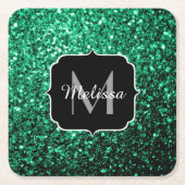 Emerald Green Imitats Glitzer Glitzern Monogram Rechteckiger Pappuntersetzer (Vorderseite)