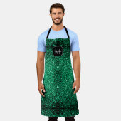 Emerald Green Imitats Glitzer Glitzern Monogram Schürze (Getragen)