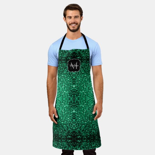 Emerald Green Imitats Glitzer Glitzern Monogram Schürze (Getragen)