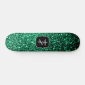 Emerald Green Imitats Glitzer Glitzern Monogram Skateboard (Horizontal)