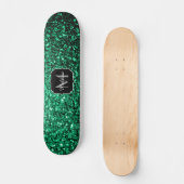 Emerald Green Imitats Glitzer Glitzern Monogram Skateboard (Vorderseite)