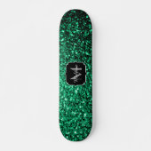Emerald Green Imitats Glitzer Glitzern Monogram Skateboard (Vorne)