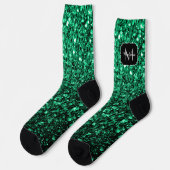 Emerald Green Imitats Glitzer Glitzern Monogram Socken (Linkes Detail)
