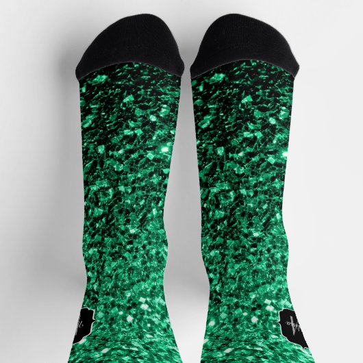 Emerald Green Imitats Glitzer Glitzern Monogram Socken (Oben)