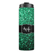 Emerald Green Imitats Glitzer Glitzern Monogram Thermosbecher (Vorderseite)
