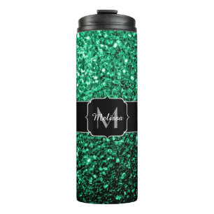 Emerald Green Imitats Glitzer Glitzern Monogram Thermosbecher