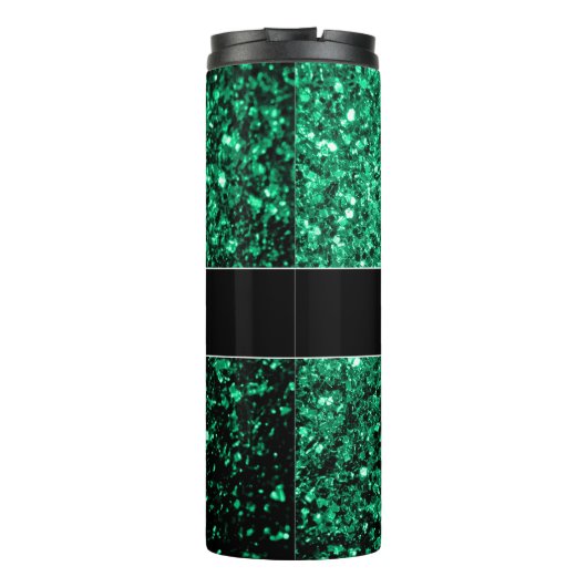 Emerald Green Imitats Glitzer Glitzern Monogram Thermosbecher (Rückseite)