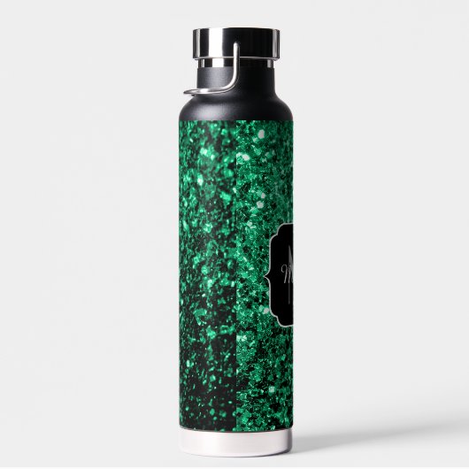 Emerald Green Imitats Glitzer Glitzern Monogram Trinkflasche (Rechts)